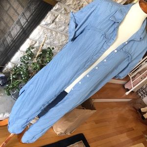 Denim striped button up tunic dress